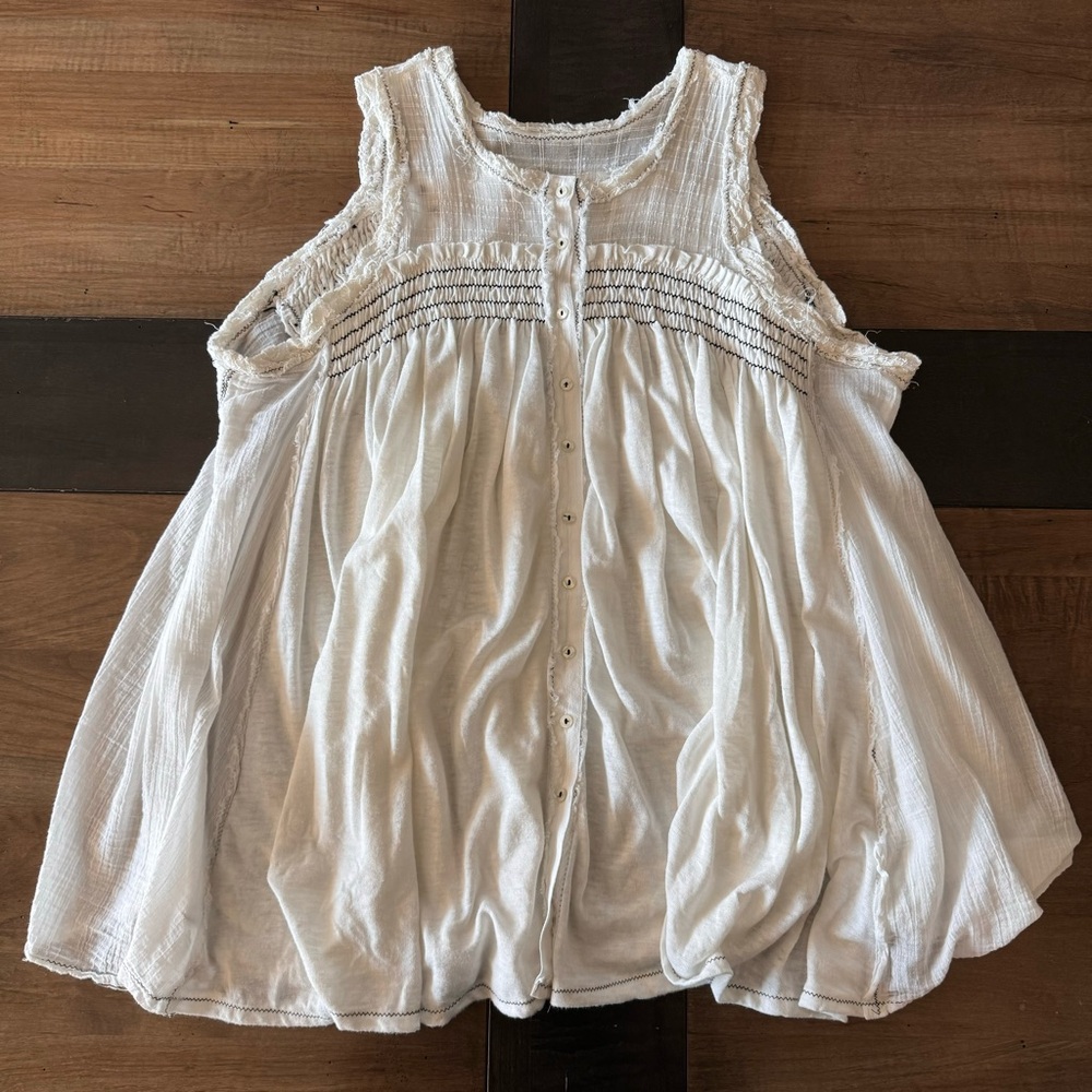 Free People White Gauze tunic Top with Smocked Yoke - Picture 3 of 9